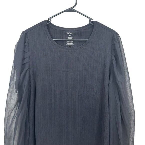 Nine West Women SZ XL Black Long Sheer Sleeves Top Blouse. Stretch Basic - Picture 4 of 10